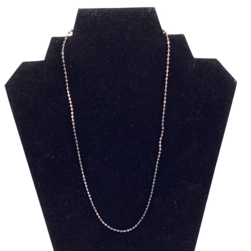 925 Sterling Silver 18in Bead Chain Necklace Black & Rose Gold Tone
